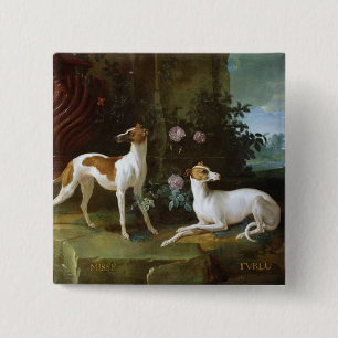 Misse and Turlu, two greyhounds of Louis XV 15 Cm Square Badge