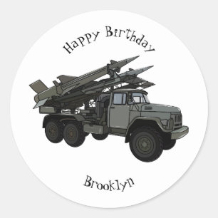 Missile vehicle cartoon illustration classic round sticker