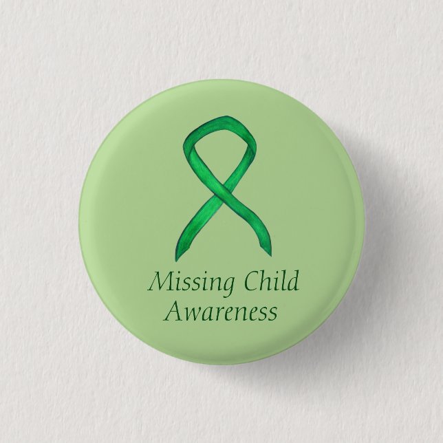 Missing Child Green Awareness Ribbon Custom Pins (Front)