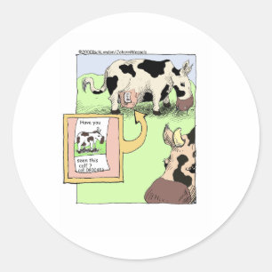 Missing Cow Funny Cartoon Gifts & Collectibles Classic Round Sticker