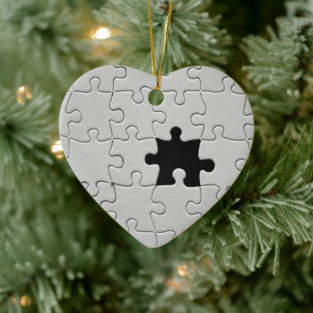 Missing Jigsaw Puzzle Piece Black and White Ceramic Ornament (Tree)