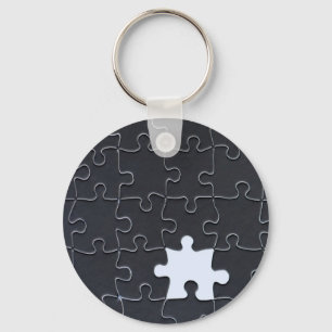 Missing Jigsaw Puzzle Piece black Key Ring