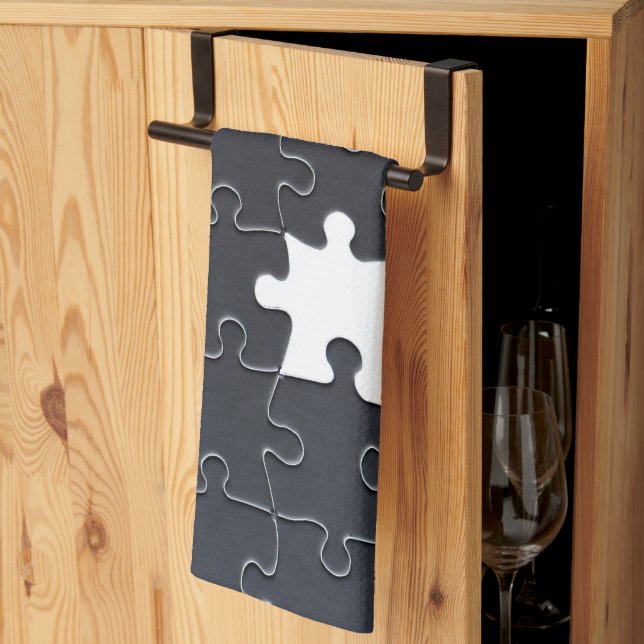 Missing Jigsaw Puzzle Piece black Tea Towel (Thirds Fold)