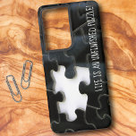 Missing Jigsaw Puzzle Piece Photograph Custom Samsung Galaxy Case<br><div class="desc">My photograph highlights the single missing puzzle piece in a segment of a black jigsaw. Personalise the text, remove the text or edit using the design tool to select a font style, size and colour you prefer. You can also transfer this design to other phone brand cases or one of...</div>