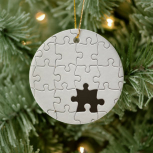 Missing Jigsaw Puzzle Piece White Ceramic Ornament