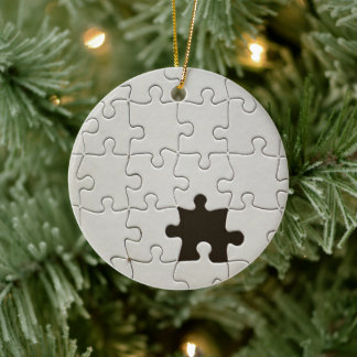 Missing Jigsaw Puzzle Piece White Ceramic Ornament