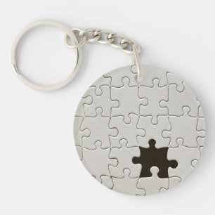 Missing Jigsaw Puzzle Piece White Key Ring