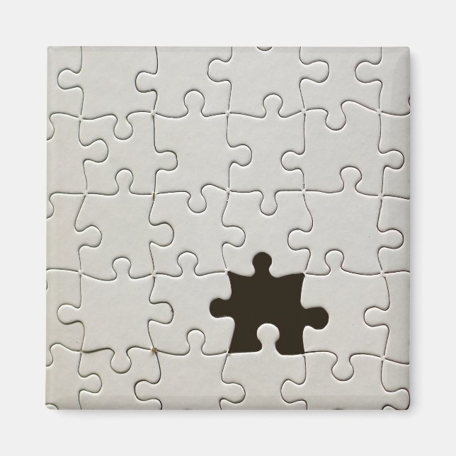 Missing Jigsaw Puzzle Piece White Magnet (Front)