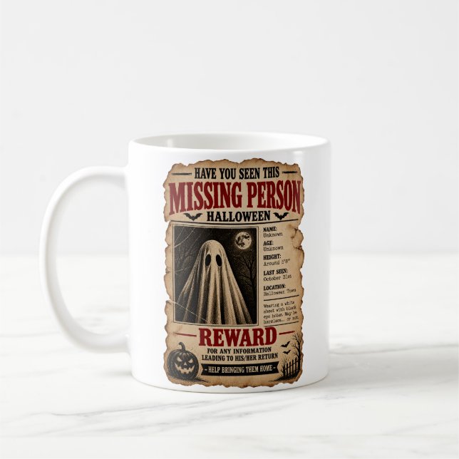 Missing Person Ghost Halloween Coffee Mug (Left)
