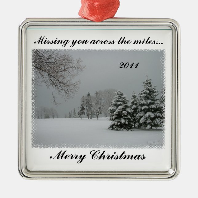 Missing You Across the Miles-Merry Christmas Metal Ornament (Front)