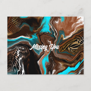 Missing You   Brown and Blue Marble Fluid Art    Postcard