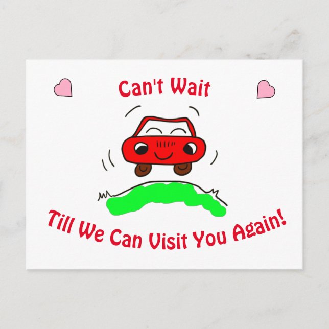 Missing You Cartoon Car Visit Postcard (Front)