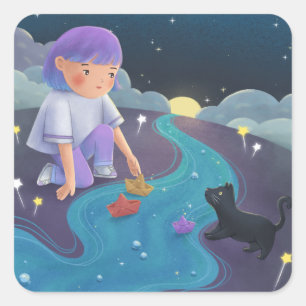 Missing You Illustration Art Square Sticker