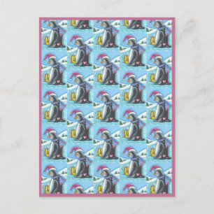 MISSING YOU, LONELY HEART PENGUIN WHIMSY HOLIDAY POSTCARD