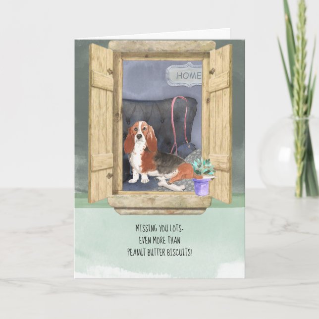 Missing You Lots Basset Hound Dog atWindow Card (Front)