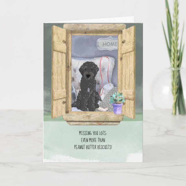 Missing You Lots Black Labradoodle Dog at Window Card (Front)