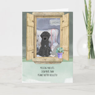 Missing You Lots Black Labradoodle Dog at Window Card