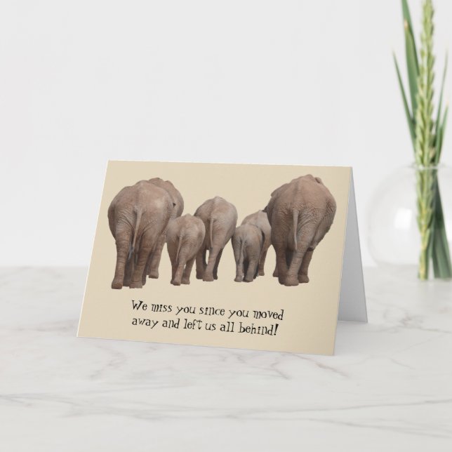 Missing You Moved Away Elephant Card (Front)
