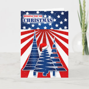 Missing You on Christmas - Stars and Stripes Holiday Card