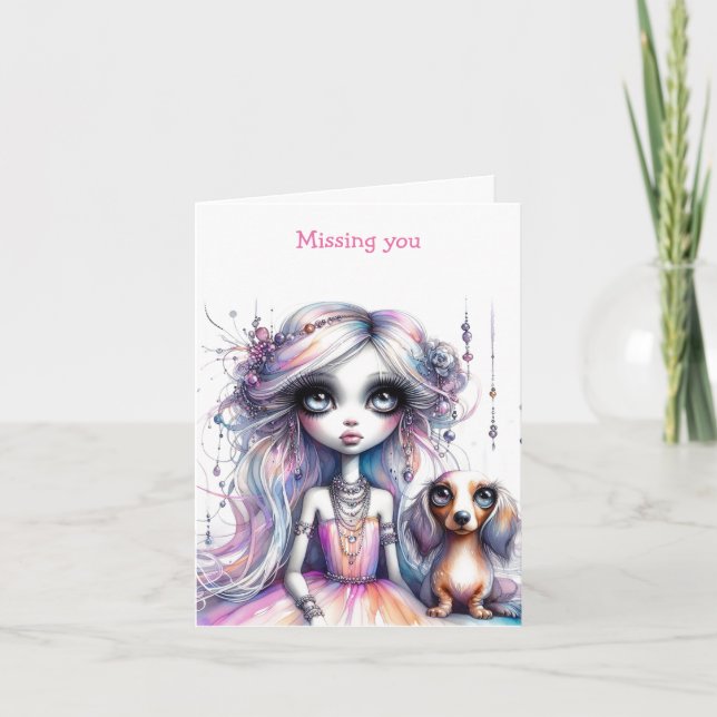Missing You Pastel Dachshund Card (Front)