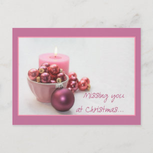 missing you pink ornaments christmas card