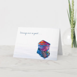 Missing You Quiet Evening Red Canoe in Still Water Card