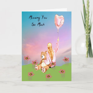 Missing You Romance Card Girl & Stuffed Bear