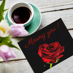 Missing you romantic red rose photo personalised postcard