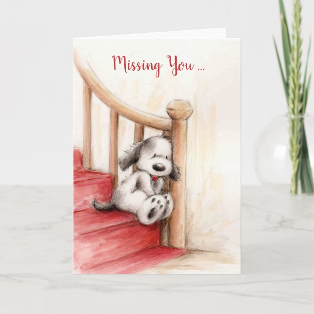 Missing You, Sad Dog Waiting on Stairs Card (Front)