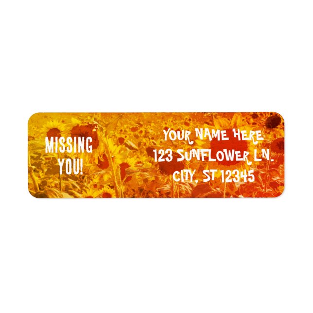 MISSING YOU! SUNFLOWERS RETURN ADDRESS LABEL (Front)