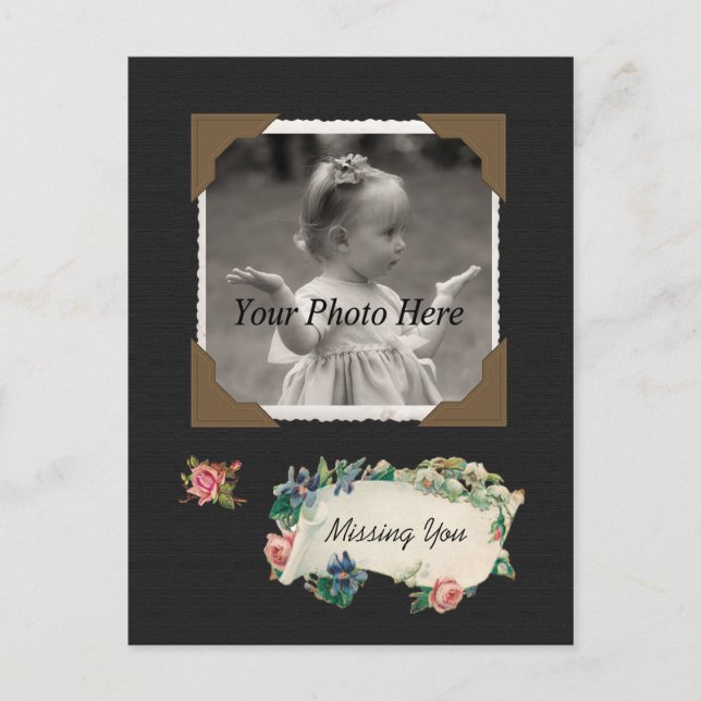 Missing You Vintage Photo Scrapbook Postcard (Front)