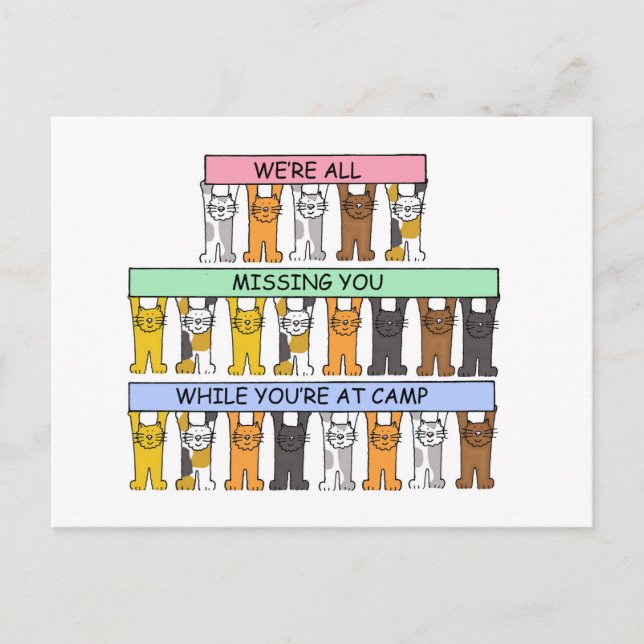 Missing You While You're at Camp Cartoon Cats Postcard (Front)