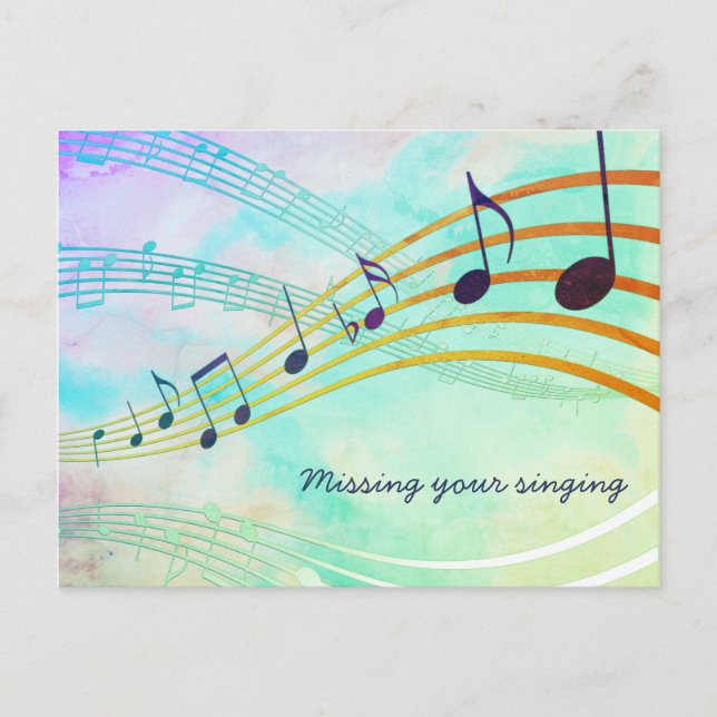 MISSING YOUR SINGING Pretty AQUA Musical Staves Postcard (Front)