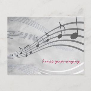 MISSING YOUR SINGING Pretty GRAY Musical Staves Postcard