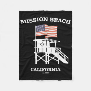 Mission Beach Shirt Retro San Diego California Bea Fleece Blanket