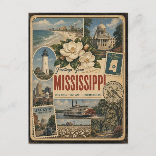 Mississippi Authentic Vintage Style Postcard (Front)