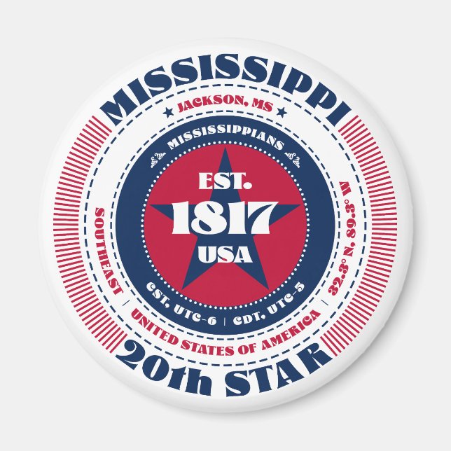 Mississippi Circle Typography Souvenir Magnet (Front)