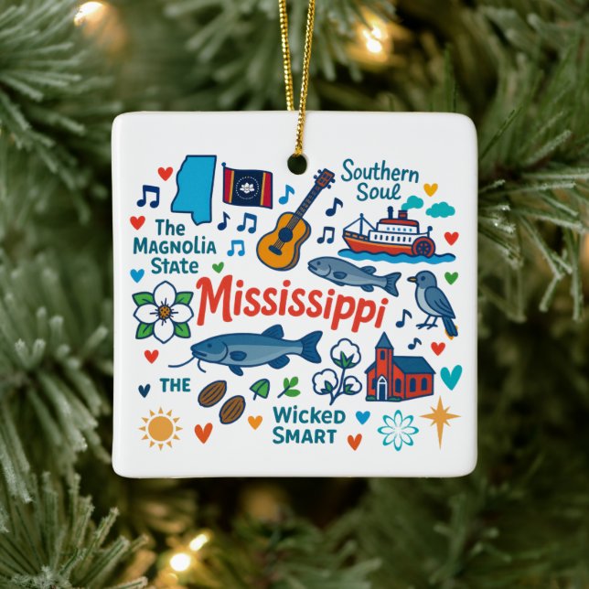Mississippi Custom Family Trip Christmas Ceramic Ornament (Tree)
