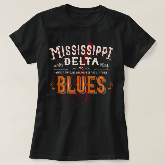 Mississippi Delta blues music guitar T-Shirt (Design Front)