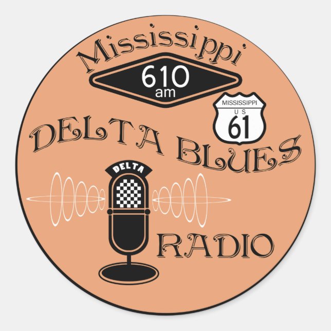 Mississippi Delta Blues Radio Classic Round Sticker (Front)