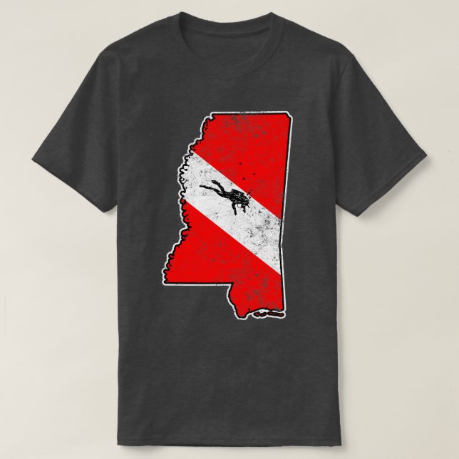 Mississippi Dive Flag Scuba Diving State Map Dive  T-Shirt (Design Front)