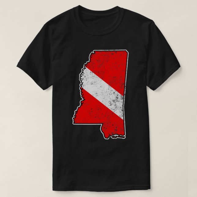 Mississippi Dive Flag Scuba Diving State Map Dive  T-Shirt (Design Front)