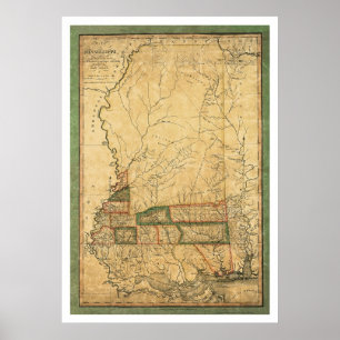 Mississippi Early Map by Melish 1820 Poster