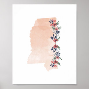 Mississippi Floral Watercolor State Poster