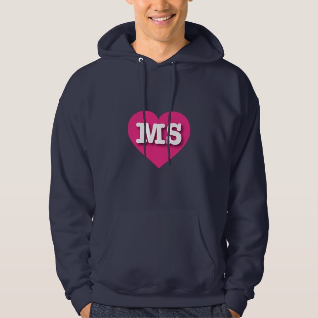 Mississippi Hot Pink Heart - I love MS Hoodie (Front)