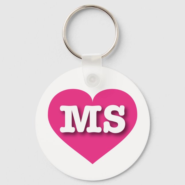 Mississippi Hot Pink Heart - I love MS Key Ring (Front)