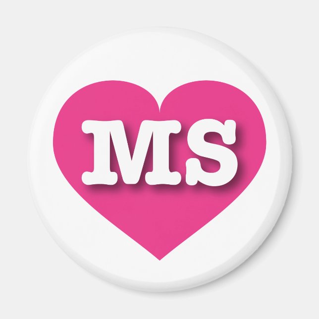 Mississippi Hot Pink Heart - I love MS Magnet (Front)
