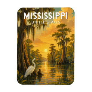 Mississippi Illustration Travel Art Vintage Magnet