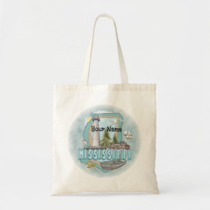 Mississippi Lighthouse custom name tote bag