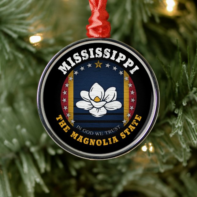 MISSISSIPPI MAGNOLIA STATE FLAG METAL ORNAMENT (Tree)